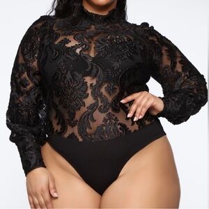 Women’s Fashion Nova Black Mesh Bodysuit Size 2X